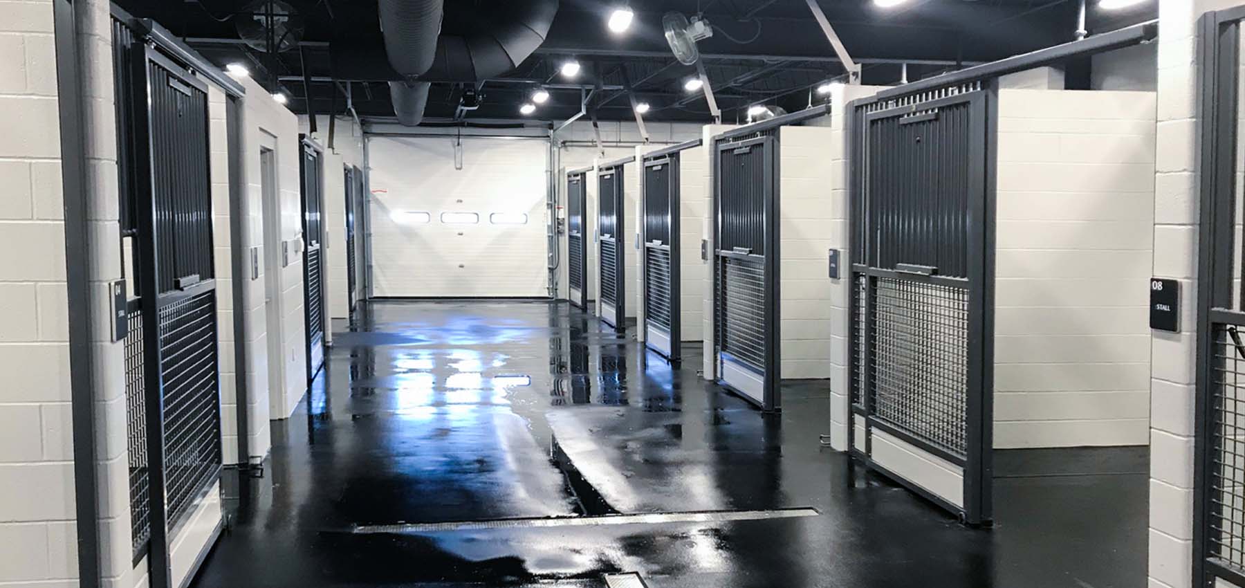 Legend sliding-door stall fronts with mesh bottom and grill top