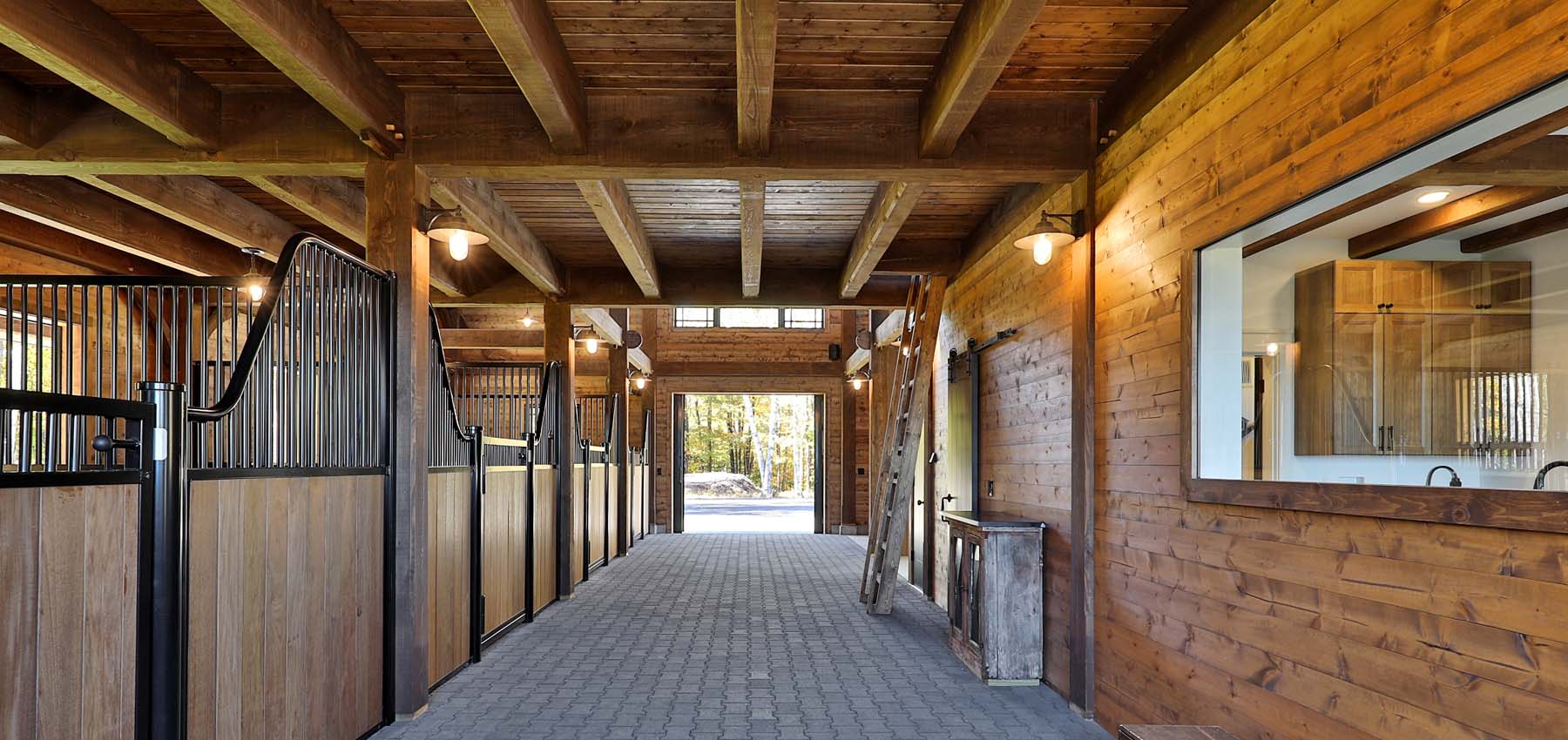 Low European Series hinged-door stall fronts and pavers