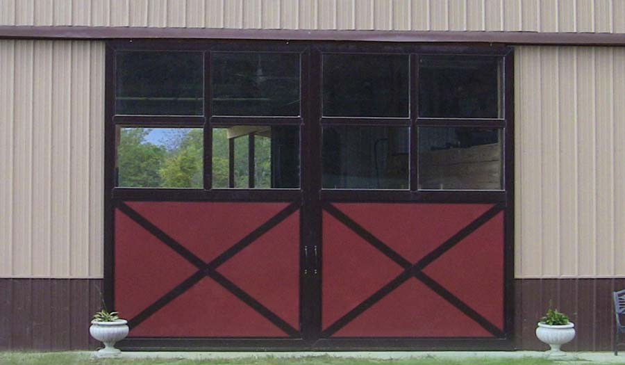 Style BED007 - Sliding barn-end door framed for glass top