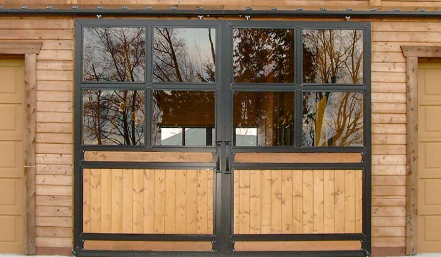 Horse Barn End Doors Quad Glass Top HVH Wood Fill Bottom