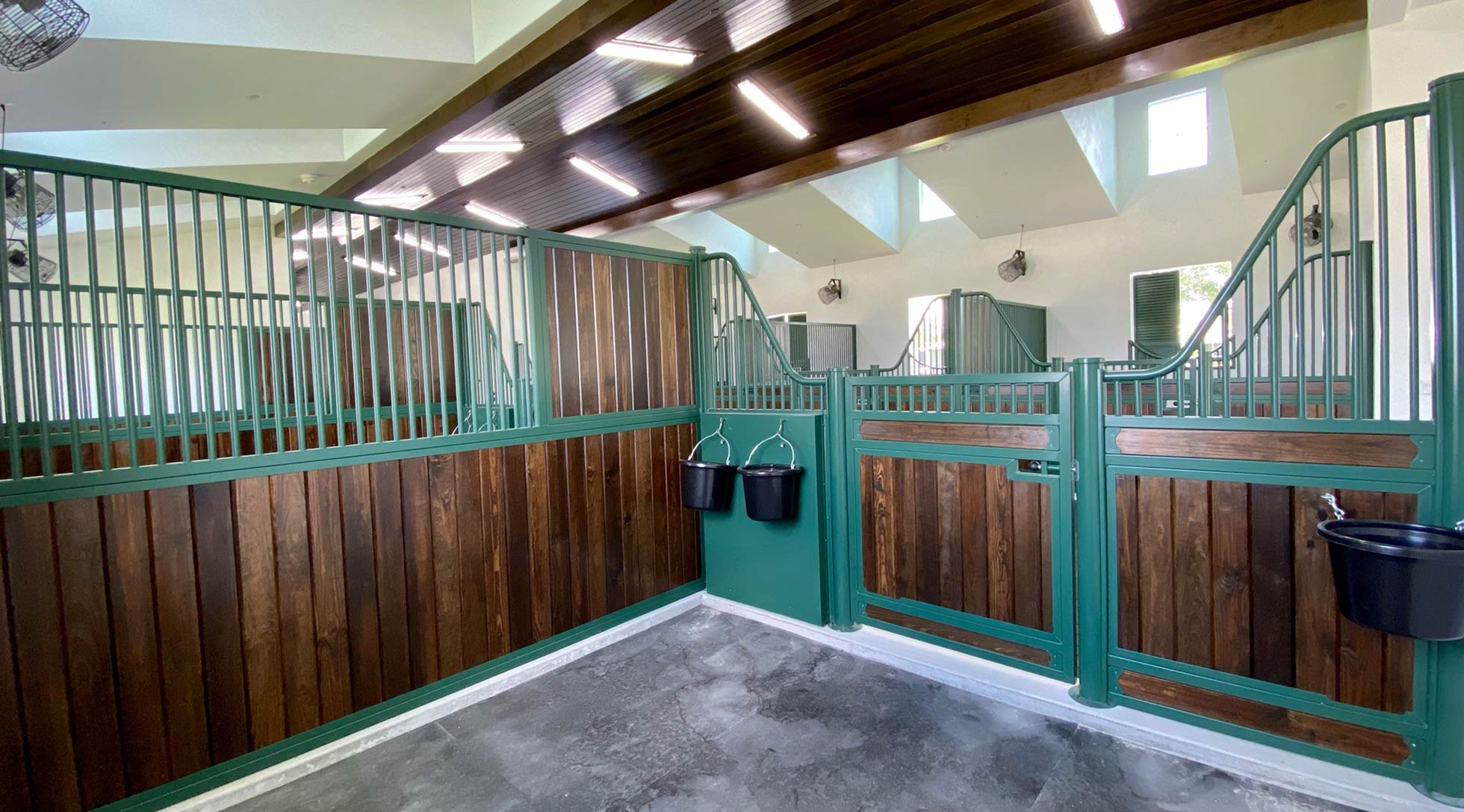 Low Euro hinged stall doors with custom color option.