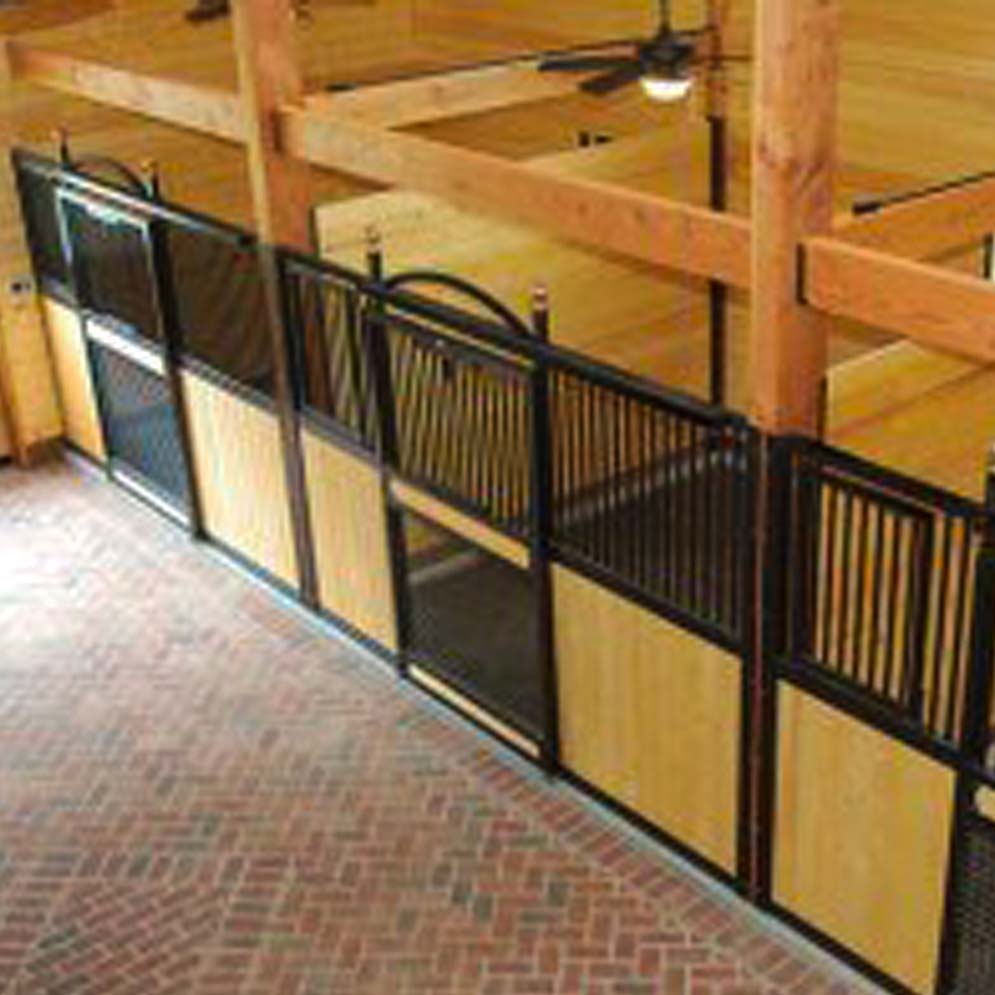 Ariel view of Legend sliding horse stall fronts at private barn. Testimonial photo