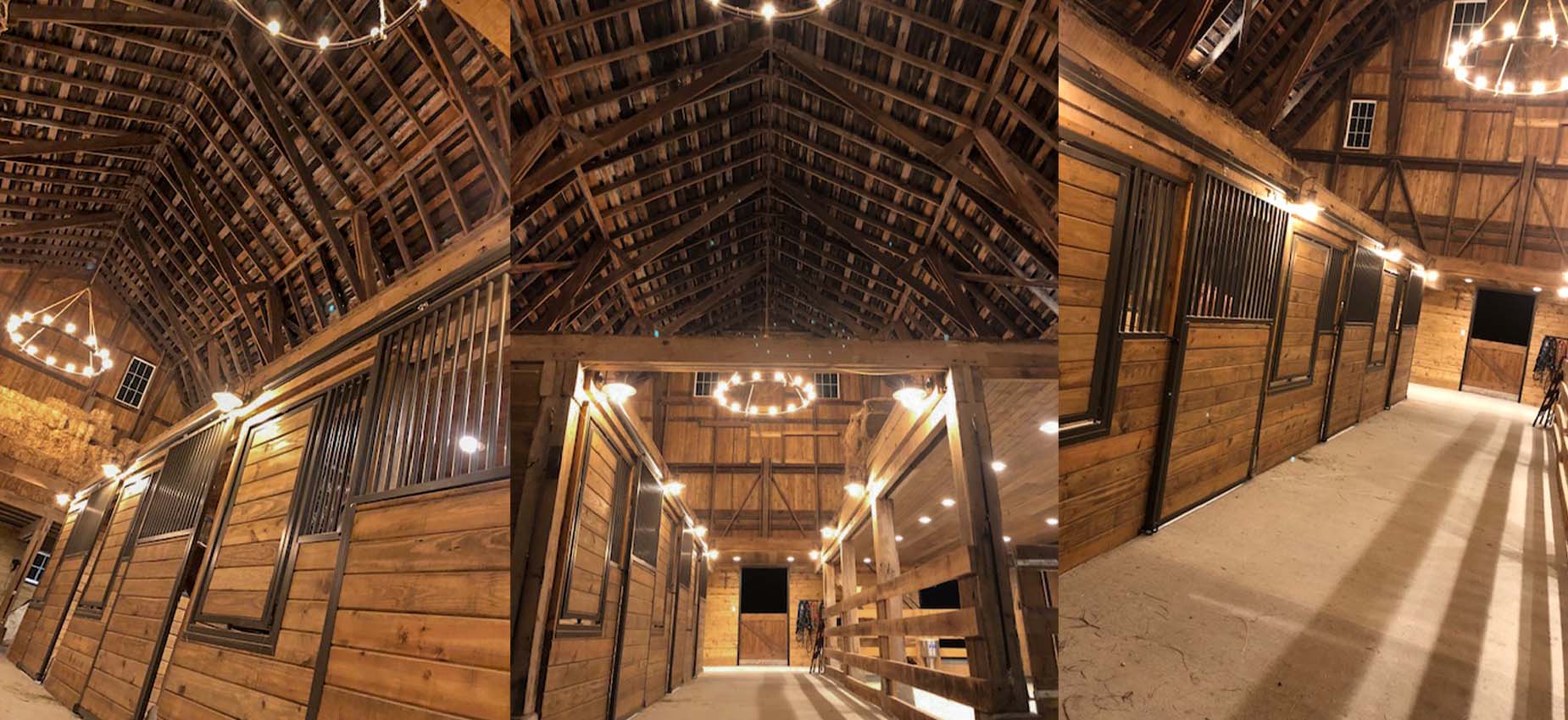 Sliding horse stall fronts with swivel door feeders