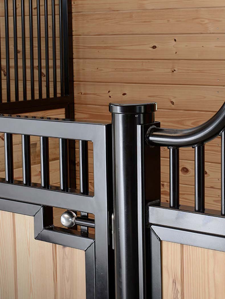 Hinged door with secure plunger-style gate latch