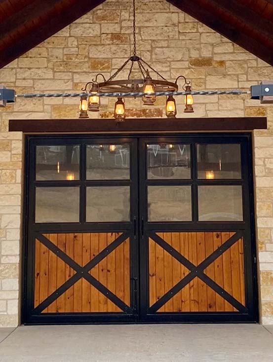 Framed glass barn end door
