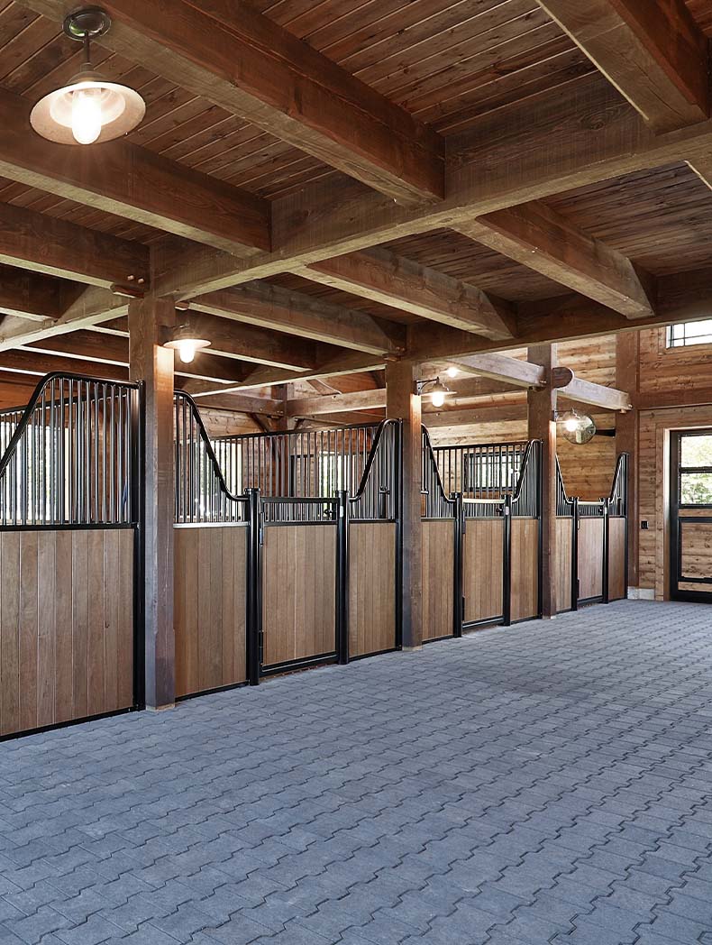 Henderson Horse Barn. Hinged Stall Doors. Tru-Step® Interlocking Rubber Pavers